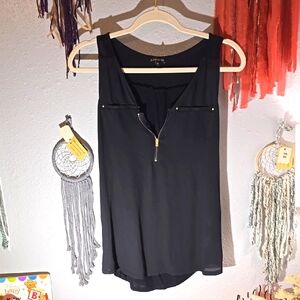 Black Sleeveless Zip-Front Top
